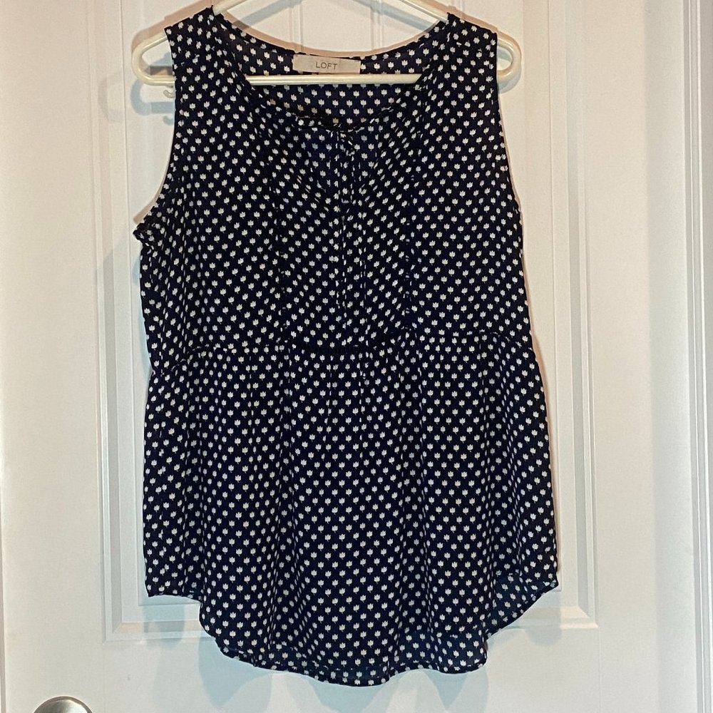 Navy Patterned Peplum Sleeveless Blouse